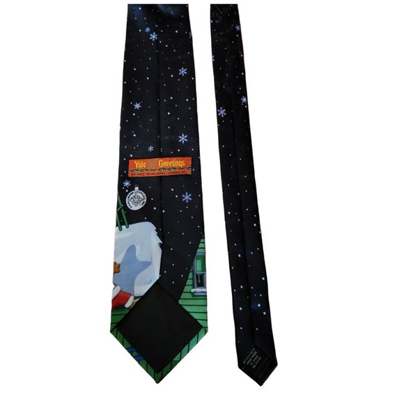 MMG Yule Hallmark Christmas Tie Navy Blue Santa Stuck in the Fireplace - Picture 10 of 12